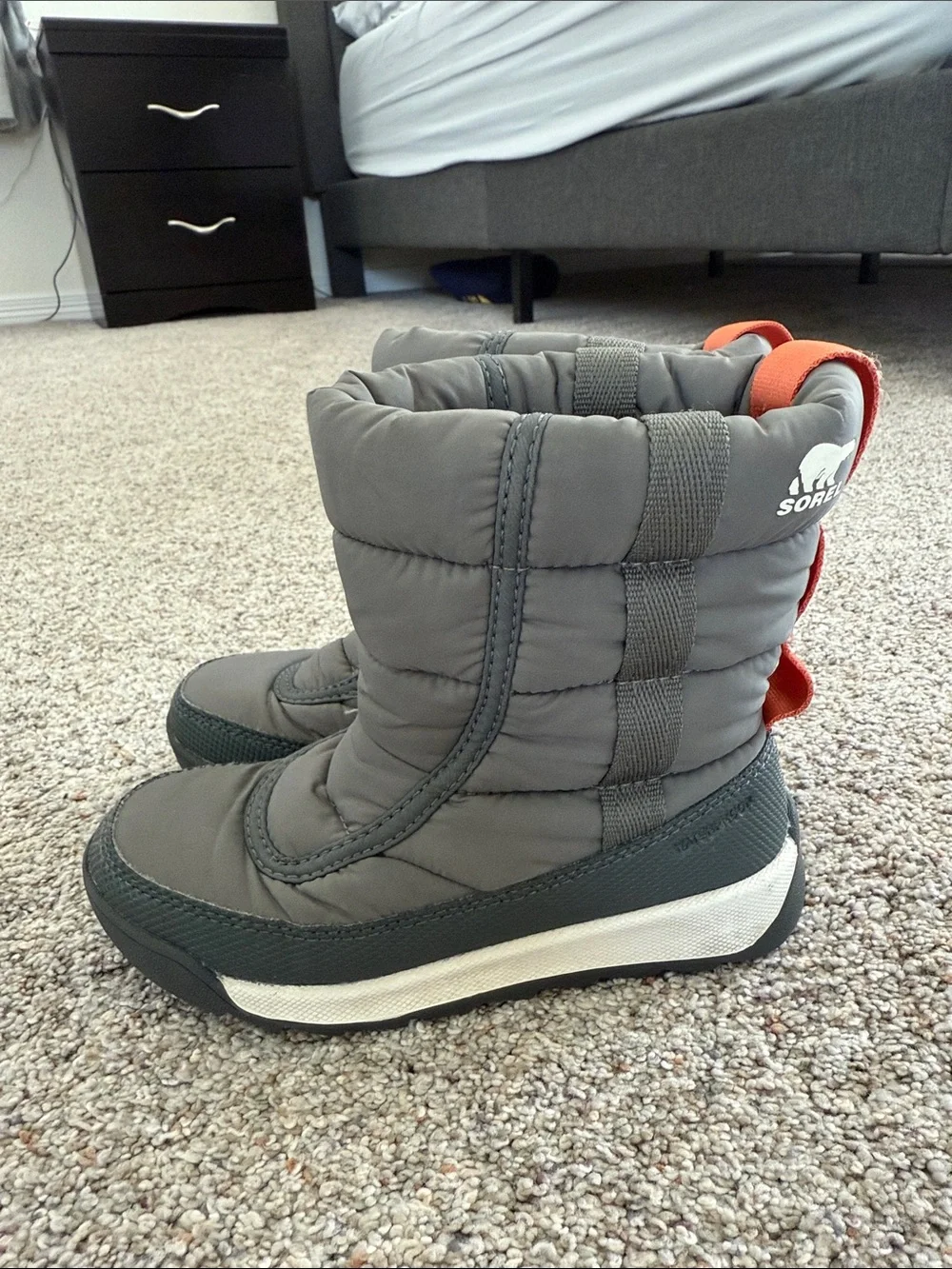 Sorel Kids Whitney II Puffy Mid Boot Gray/Orange waterproof Size 11